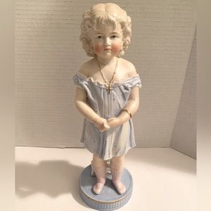 Beautiful Porcelain Bisque Collectable Figurine Young Girl Blonde Locks. 11”tall